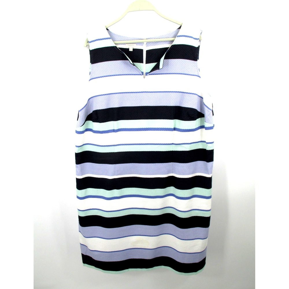 Talbots Plus Size 18W Striped Pique Sleeveless Shift Dress Navy Lavender Mint